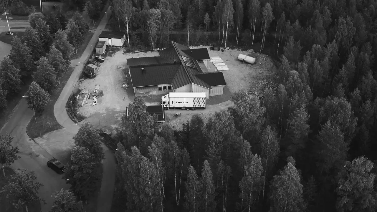 Flygbild över EKOVILLAs anläggning